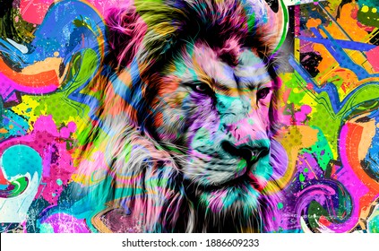 Lion Head In Colorful Graffiti Paint