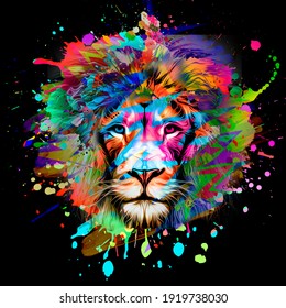 Lion Head In Colorful Graffiti Paint