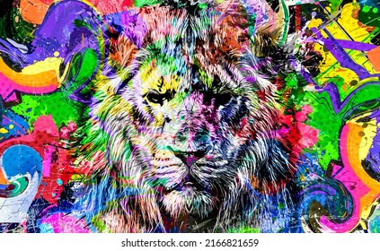 Lion Head Creative Colorful Abstract Elements Stock Illustration ...