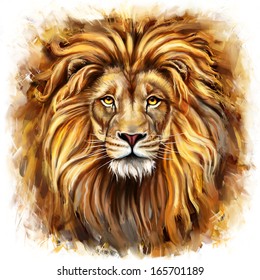 lion head digital painting/ lion head in front