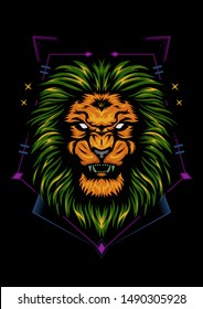 lion king roar. the Lion with sacred symbol, lion head illustration. leo vector all about merchandise lion. 