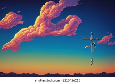 Lion And Lamb Blue Sky Jesus Christ Anchor. 3D Illustration