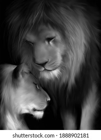 Lion and Lioness wall art Print