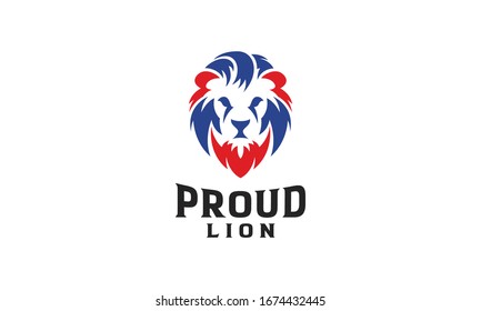 Lion Logo Design In Colors Of The USA Flag.