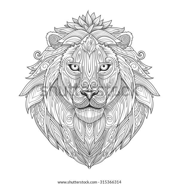 ライオンの装飾民族的なラスター版 部族 タトゥー 動物 アート ステンシル 抽象的 デザイン のイラスト素材
