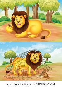 The lion and rat story cartoon image illustration 