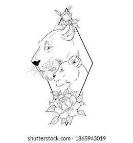 Lion Son Flowers Sketch Tattoo Stock Illustration 1865943019 | Shutterstock