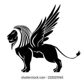 Silhouette Winged Lion Jumping Stock Vector (Royalty Free) 1795935370
