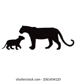 Lioness And Cub Black Silhouette Illustration - No Background