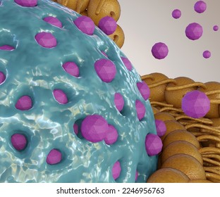 Lipid bilayer coating mesoporous silica nanoparticle as nanodrugs carrier or delivery. Nanomedicine release from encapsulated nanocarrier 3d rendering