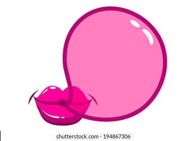 Lips Blowing A Bubblegum Bubble.