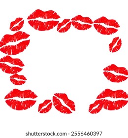 lips red color Valentine's day square frame watercolor illustration isolated on white background base for tableware design textile print - Powered by Shutterstock