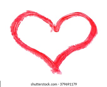 Lipstick drawing heart isolated on white background