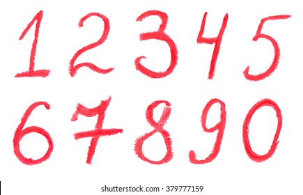 Lipstick drawing numbers isolated on white background