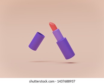 Lipstick Isolated On Pastel Cream Background. Makeup And Beauty Concept. 3d Rendering