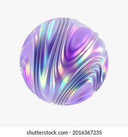 Liquid 3d Render Multicolor Rainbow Holographic Swirl Ball Sphere Brush Sroke Isolated On White. Artistic Abstract Iridescent Unicorn Pink Paint Illustration. Presentation Banner Wallpaper Poster