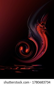 Liquid background. Dark abstraction with bright accents lines, neon light, smooth dynamic abstract neon waves. Reflection in water. 3d illustration.