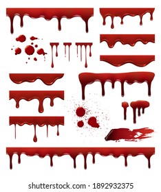Liquid blood. Red sauces drops splashes blob blood stain templates collection