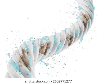 Liquid bubbles deeply clean enlarged fabric fibers. blood stains, coffee stains, sauces remove, 3d rendering.