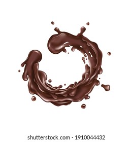 Liquid chocolate splash circle on a white background