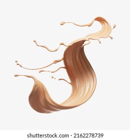 Liquid Foundation Splash Element, Fluid Cosmetic Cream 3d Illustration.