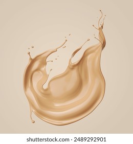 Liquid foundation splash element, fluid cosmetic cream 3d illustration.