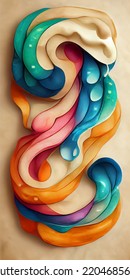 Liquid Imagination, Colourful, Gooey, Oozy, Splashy Swirly, Sea Foam, Abstract, 2D Parchment Line Work