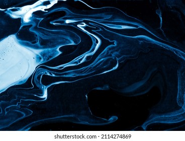 Liquid Ink Oriental Print Pattern. Multicolor Mixed Acrylic Effect. Grunge Night Wallpaper Banner Acrylic Fluid Paint. Blue. Acrylic Turquoise Art Design