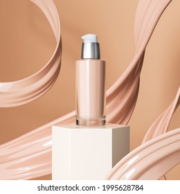Liquid makeup foundation Bottle with Cosmetic foundation cream splash.3d rendering.
