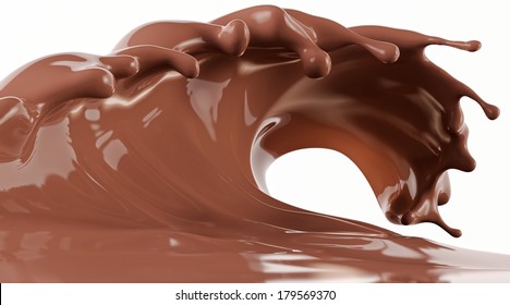 Liquid milk chocolate wave. Isolated on white