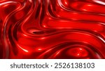 Liquid red chrome waves background, shiny and lustrous metal pattern texture, silky 3D render illustration.