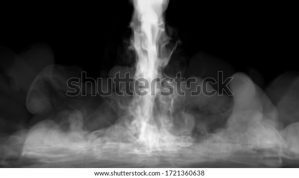 ライトの上で流れ落ちる液体の煙 床に広がるドライアイスドロップ 黒い背景に白い雲が渦を巻いている 抽象的な煙 物理的な3dイラスト のイラスト素材