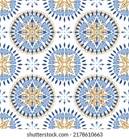 Lisbon Illustration Azulejo Tiles Italian Portuguese Spanish Morocco Retro Caramic Tile, Mediterranean Ornamental Background Seamless Pattern