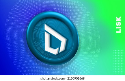 Lisk LSK Cryptocurrency 3D coin technology background illustration. Futuristic fintech concept banner and poster. 