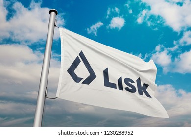 Lisk (LSK) cryptocurrency realistic 3D render flag