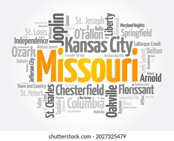 List of cities in Missouri USA state, word cloud concept background