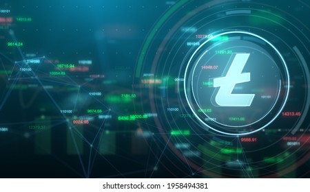 Litecoin with market trading background, Cryptocurrency concept, Symbol, Technology background, Illustration.