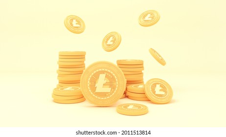 Litecoin symbol money - 3d render. Cryptocurrency trading and growth. Blockchain technology, mining, the concept of Litecoin, LTC mining. Illustration in cartoon simple style. 
