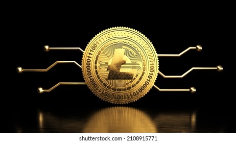 Litecoin symbol money - 3d render. Cryptocurrency trading and growth. Blockchain technology, mining, the concept of Litecoin, LTC mining. Illustration in cartoon simple style. 