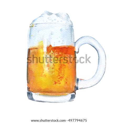 Liter mug of beer. Isolated on a white background. Watercolor illustration.