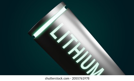 Lithium Ion Battery With Fully Charged Power Level, 3D Rendering Li-Ion Neon Energy Storage Device Power Charging Technology Illustration Concept