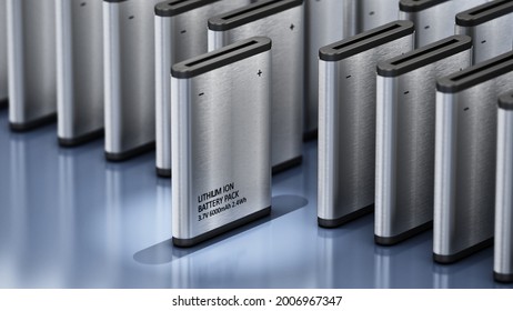 Lithium Ion Battery Stands Out Among Others. 3D Illustration.