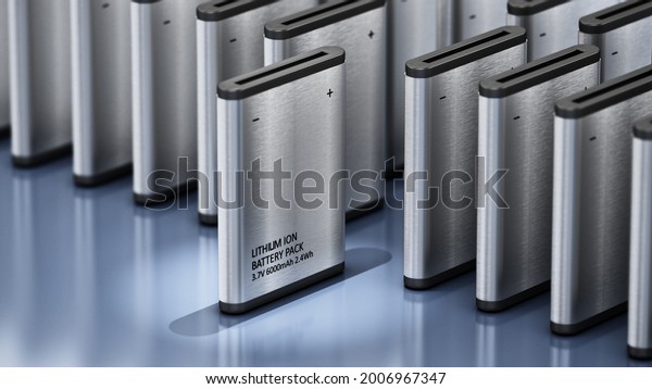 Lithium Ion battery stands out among\
others. 3D\
illustration.