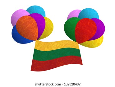 Lithuania Flag Balloon On The Wind. Mulberry Paper On White Background.