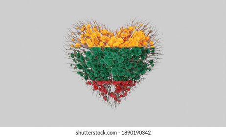 Lithuania National Day. Independence day. February 16. Heart shape made out of flowers on white background. 3D rendering. - Powered by Shutterstock