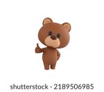 Little Bear character showing thumb up with right hand in 3d rendering.