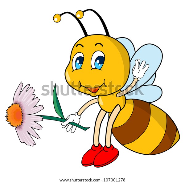 Little Bee That Holding Flower Stock Illustration 107001278