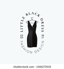 Little Black Dress. Abstract Sign, Symbol Or Logo Template. Fashion Boutique Emblem With Classy Typography. Isolated. Raster Copy.