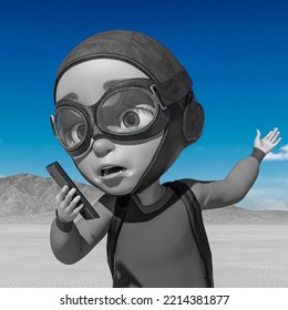 Little Boy Cartoon Holding A Bad News, 3d Illustration