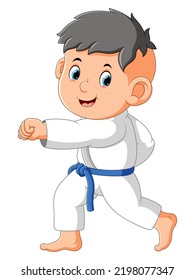 The Little Boy Is Doing Taekwondo And Showing The Hit Of Illustration